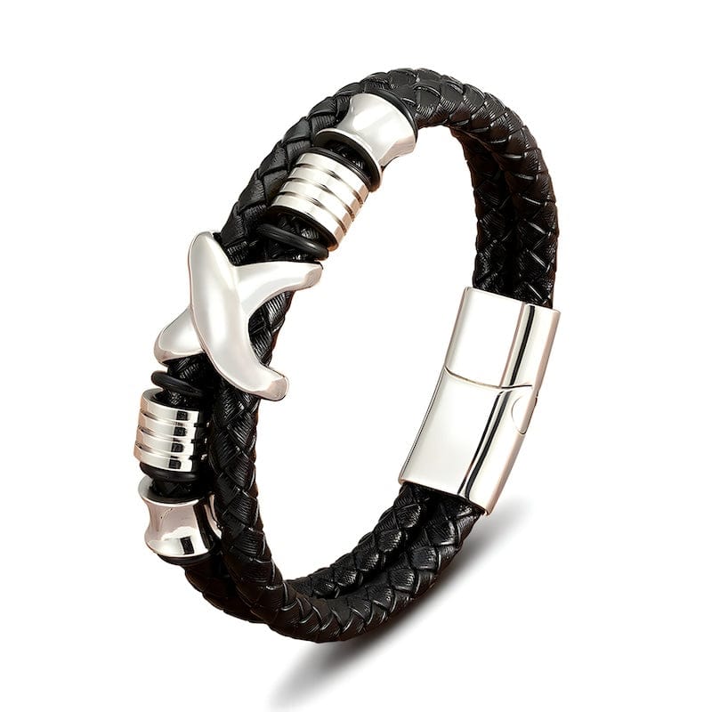 Leather X Style Double Layer Braided Leather Mens Bracelet 19cm / Silver Unique Leather Bracelets