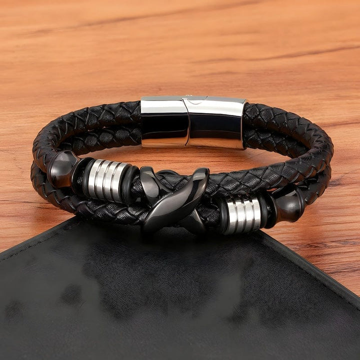 Leather X Style Double Layer Braided Leather Mens Bracelet Unique Leather Bracelets