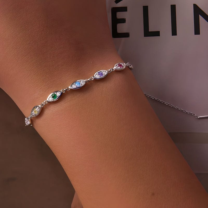 Colorful Zircons Evil Eye Bracelet bracelet by Unique Leather Bracelets