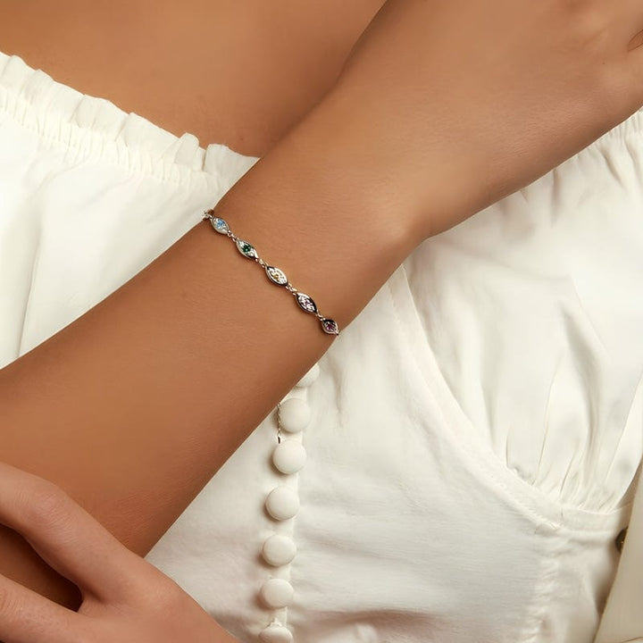 Colorful Zircons Evil Eye Bracelet Link Chain Unique Leather Bracelets   