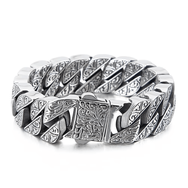 Link Chain Men's Stainless Steel Cuban Chain Bracelet - Engraved Tribal Design Silver / 17.5cm Unique Leather Bracelets