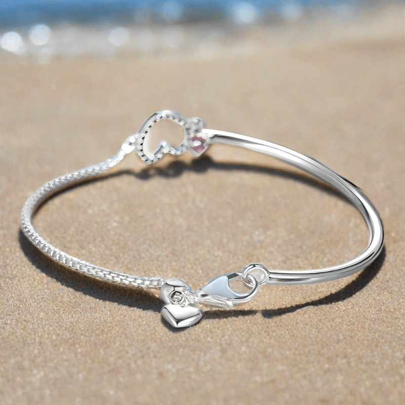 Pink Heart Link Chain Bangle Combination Bracelet bracelet by Unique Leather Bracelets