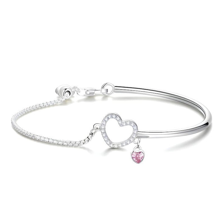 Link Chain Pink Heart Link Chain Bangle Combination Bracelet Adjustable / Silver Unique Leather Bracelets