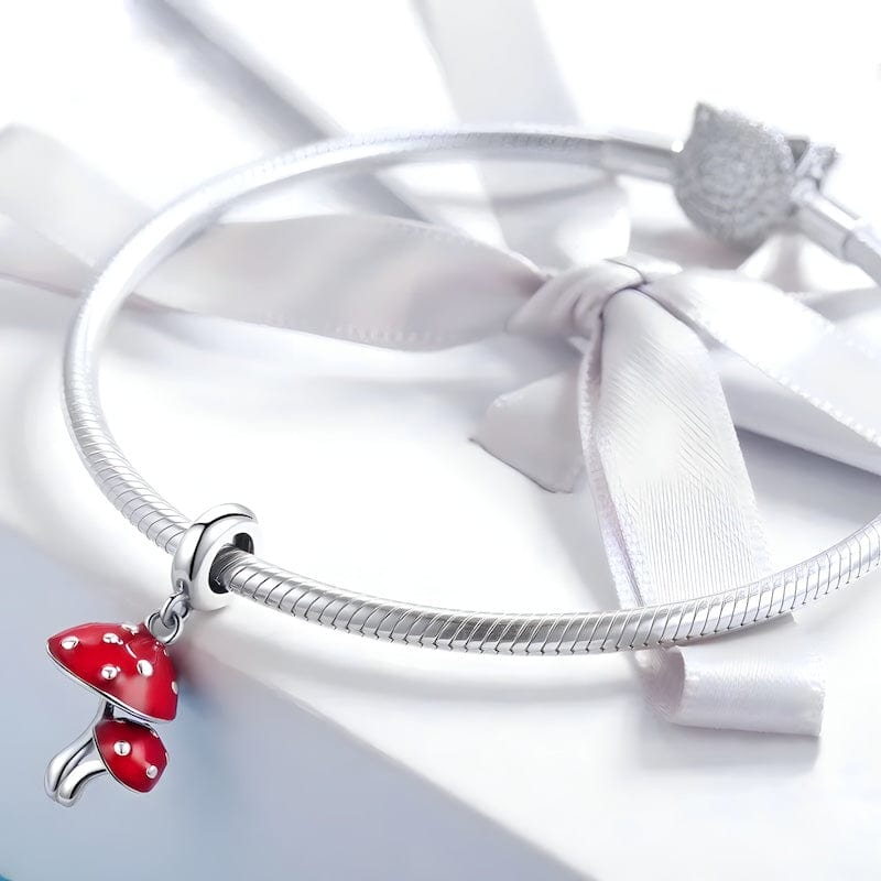 Mushroom Charm Sterling Silver Charms Unique Leather Bracelets   