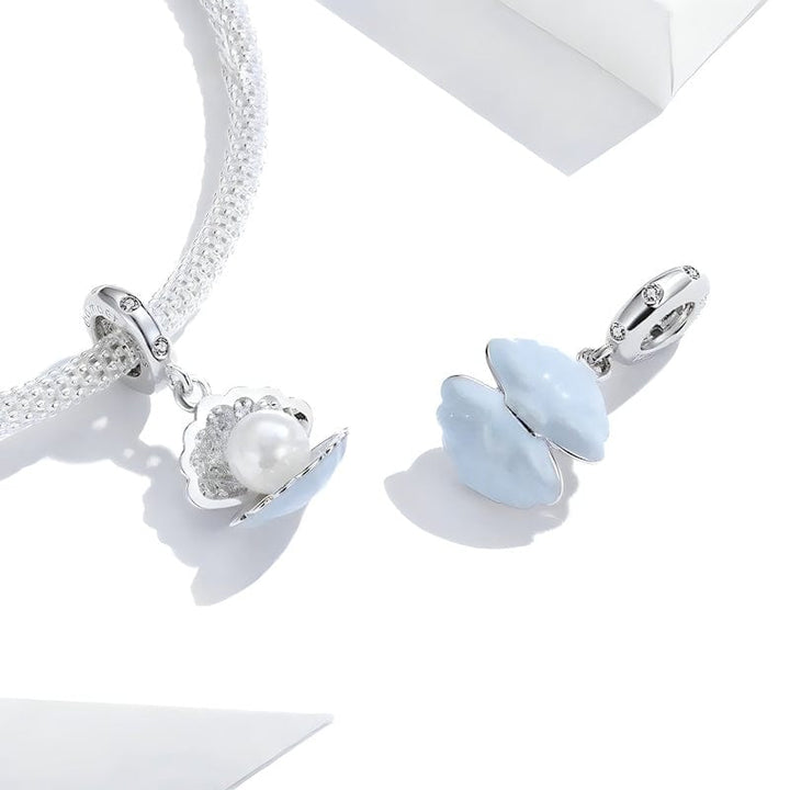 Pearl in Shell Charm Sterling Silver Zircons Charms Unique Leather Bracelets   