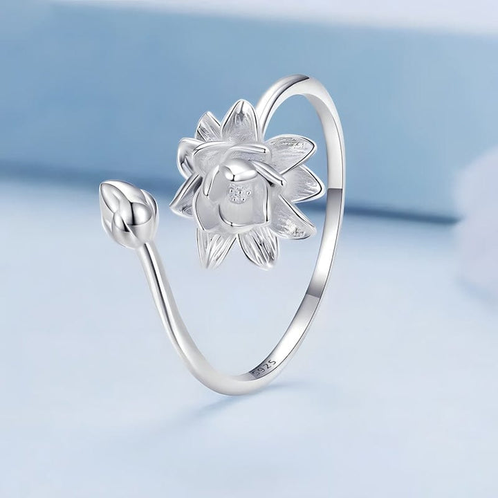 Lotus Ring Sterling Silver Adjustable bracelet by Unique Leather Bracelets