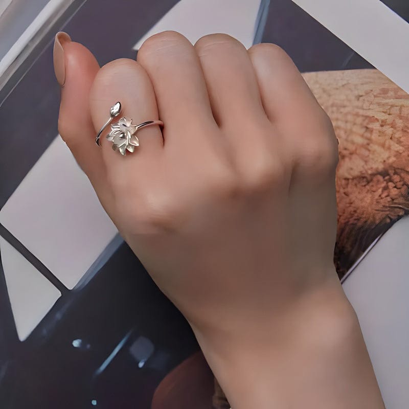 Lotus Ring Sterling Silver Adjustable Rings Unique Leather Bracelets   