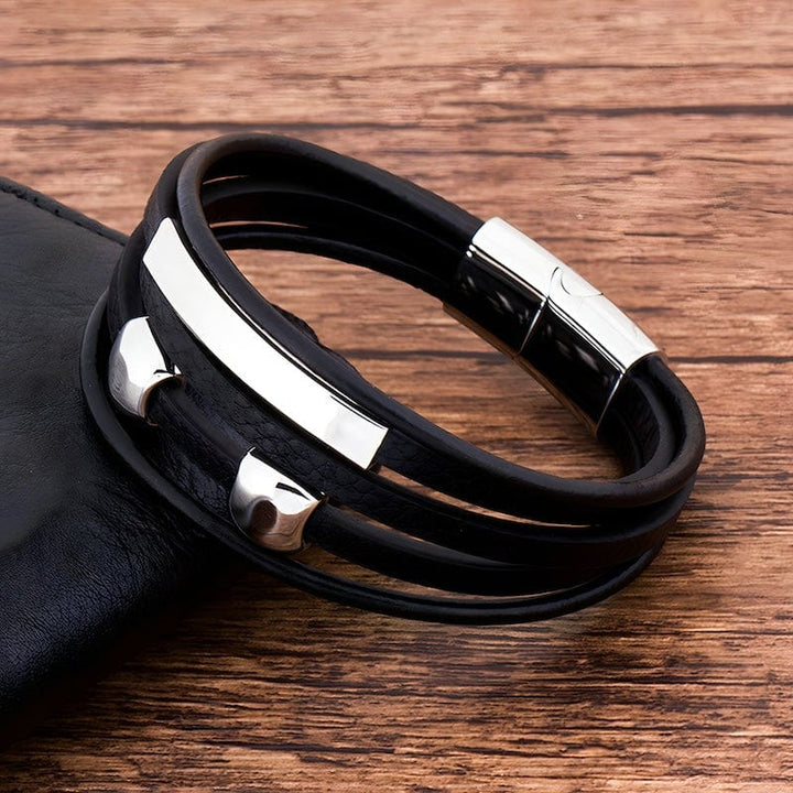 Silver Beads Black Leather Bracelet bracelet by Unique Leather Bracelets