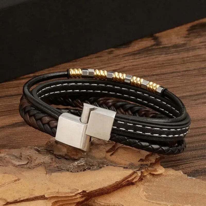 Wrap Bracelet Leather Mens Stack Braid Twist Lava Bead Wrap Unique Leather Bracelets   