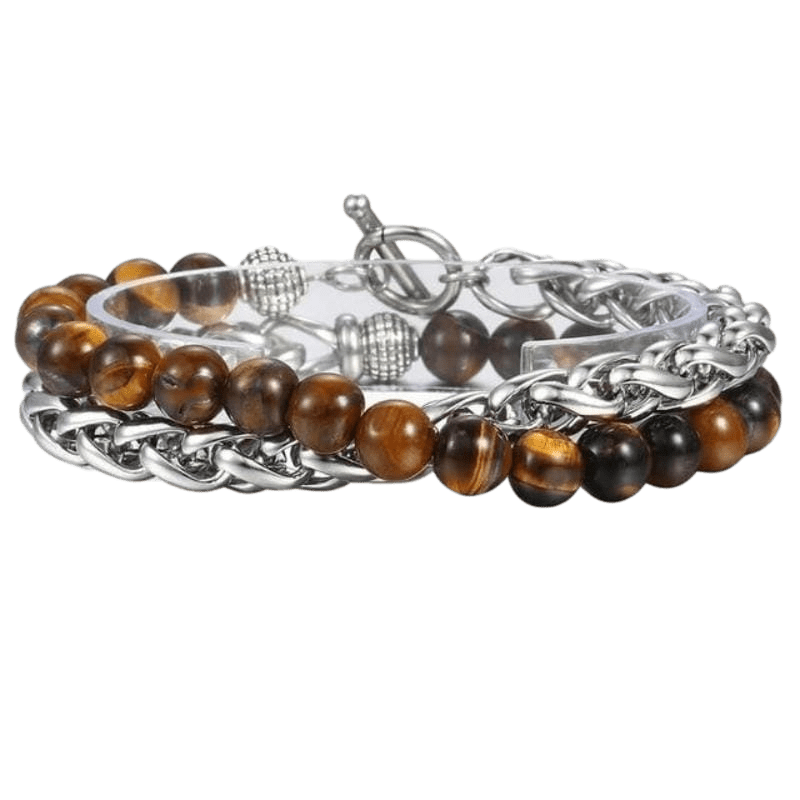Cuban Link Tiger's Eye Bracelet Beaded Bracelet Beaded Unique Leather Bracelets Adjustable Silver 