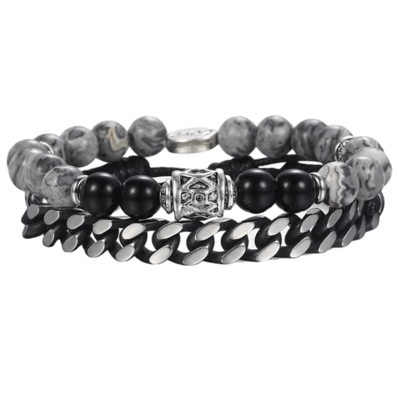 Tribal Map Stone Beaded Bracelet Beaded Unique Leather Bracelets Adjustable Grey 