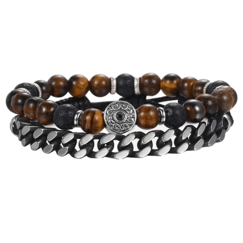 Cuban Link Tigers Eye Tribal Beaded Bracelet bracelet by Unique Leather Bracelets