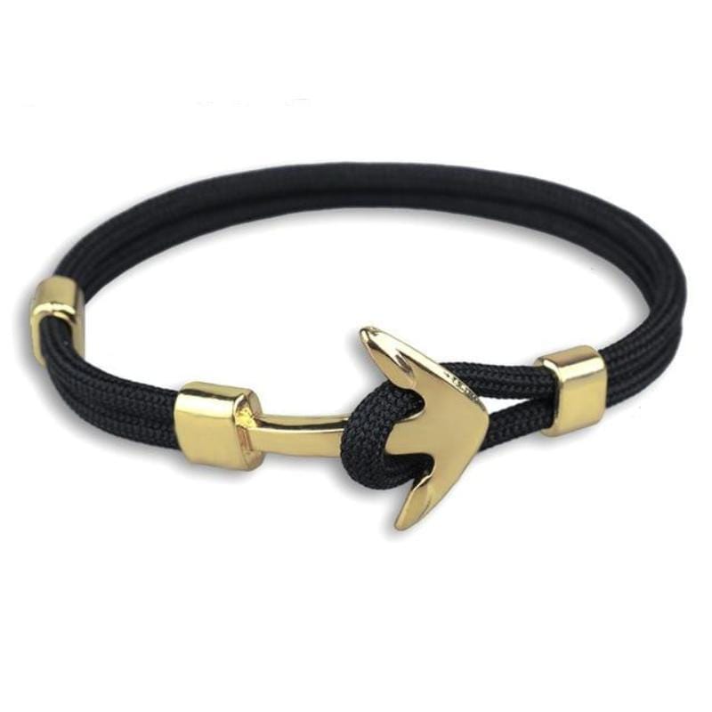 Anchor Wrap Paracord Bracelet Rope Unique Leather Bracelets Gold/Black 21cm 