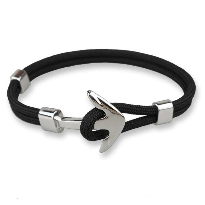 Anchor Wrap Paracord Bracelet Rope Unique Leather Bracelets Silver/Black 21cm 