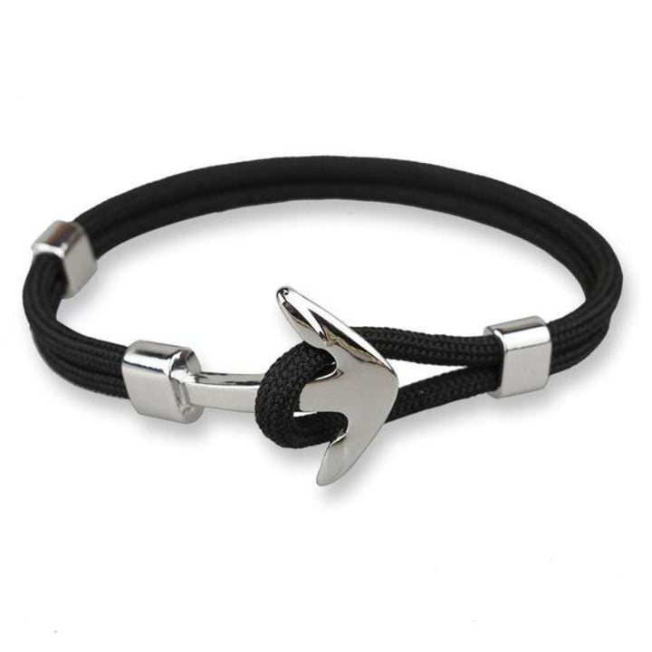 Anchor Wrap Paracord Bracelet Rope Unique Leather Bracelets Silver/Black 21cm 