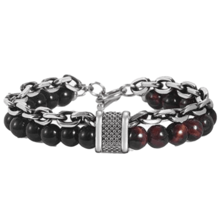 Cuban Link Stainless Steel Beaded Bracelets Beaded Unique Leather Bracelets Red/Tiger Eye Stone WH2 10inch