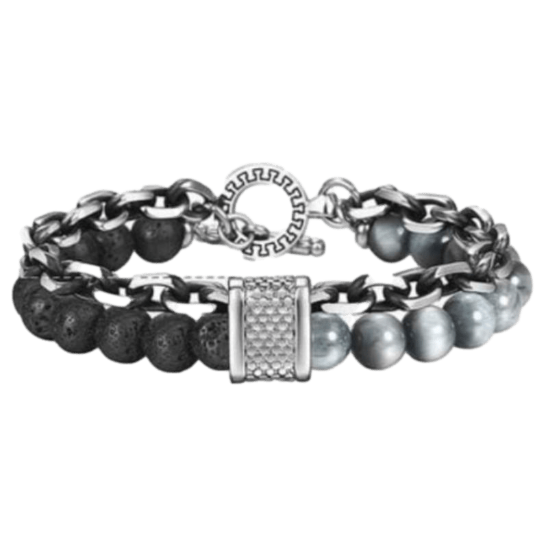 Cuban Link Stainless Steel Beaded Bracelets Beaded Unique Leather Bracelets Black/Eagle Eye Stone WH2 10inch