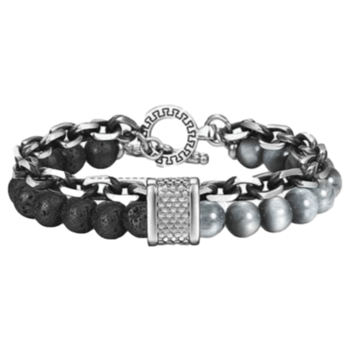 Cuban Link Stainless Steel Beaded Bracelets Beaded Unique Leather Bracelets Black/Eagle Eye Stone WH2 10inch