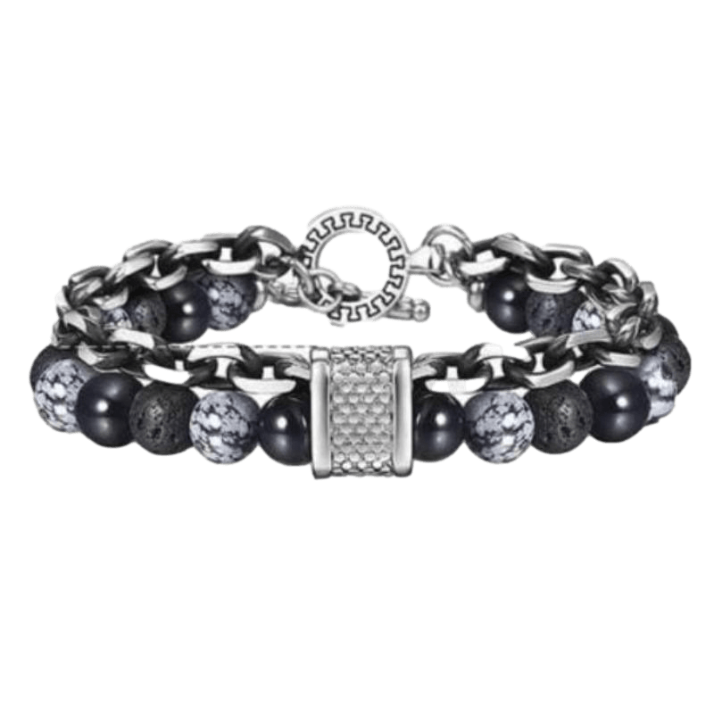 Cuban Link Stainless Steel Beaded Bracelets Beaded Unique Leather Bracelets Black/Silver/Lava Rocks WH2 10inch