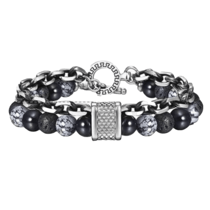 Cuban Link Stainless Steel Beaded Bracelets Beaded Unique Leather Bracelets Black/Silver/Lava Rocks WH2 10inch