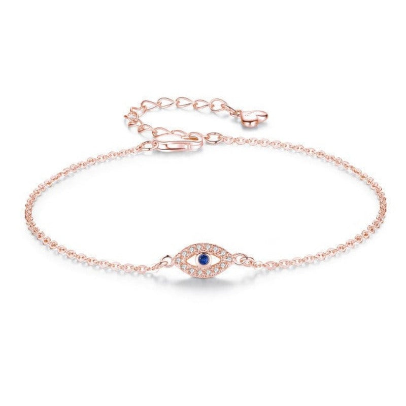 Evil Eye Tennis Bracelet Sterling Silver Blue Stone Tennis Unique Leather Bracelets Rose Gold Adjustable to 20CM 
