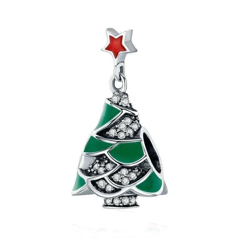 Christmas Tree Charm Charms Unique Leather Bracelets Silver  