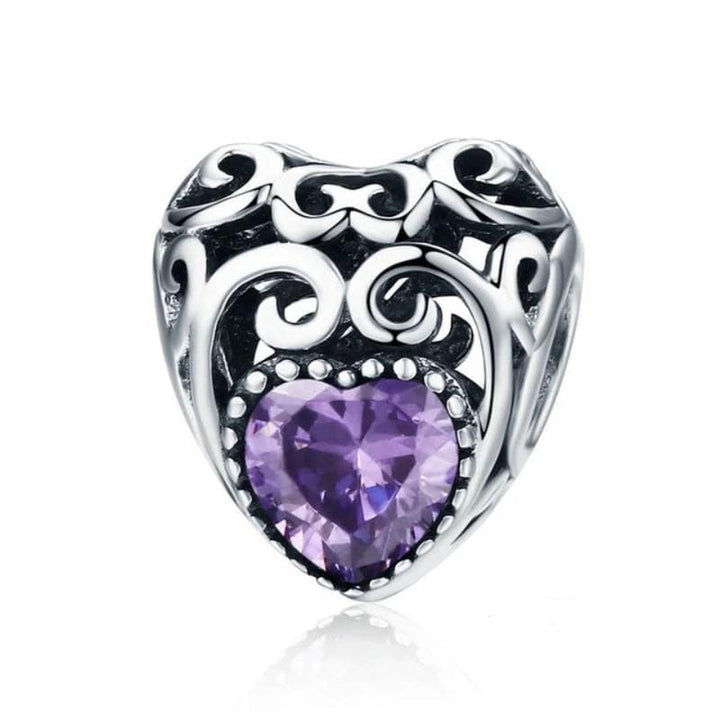 Colorful Sparkling Birthstone Charms Charms Unique Leather Bracelets Silver/Feb  