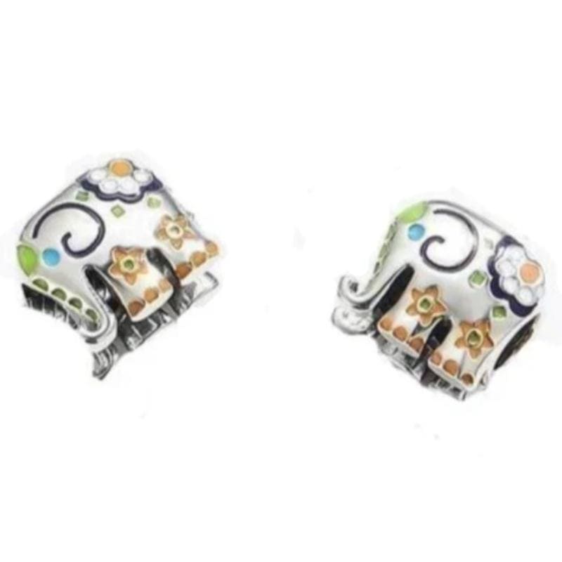 Colorful Elephant Charm Charms Unique Leather Bracelets Silver  
