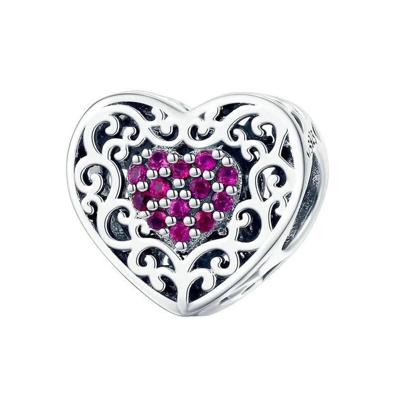 Purple Crystal Heart Charm bracelet by Unique Leather Bracelets