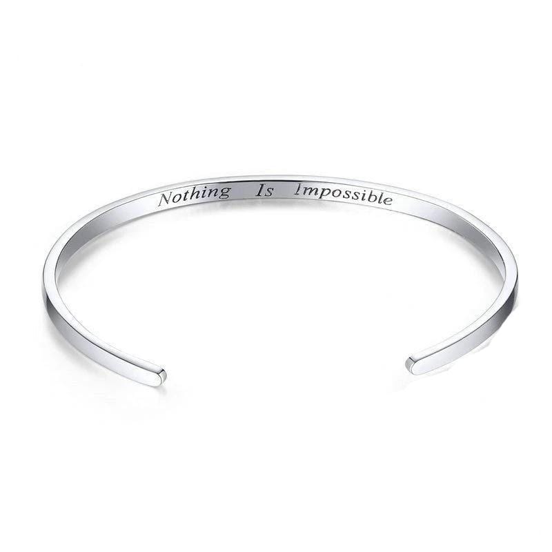 Nothing Is Impossible Engraved Cuff Bracelets bracelet by Unique Leather Bracelets