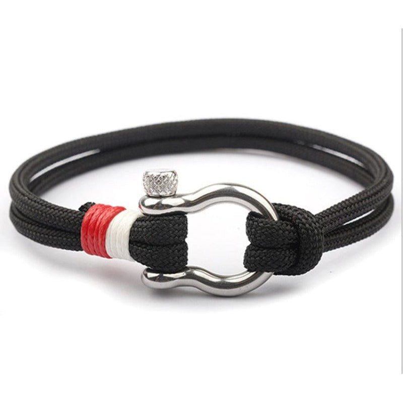Colorful Anchor Hook Rope Sailing Bracelet Rope Unique Leather Bracelets Black\Deep 21cm 