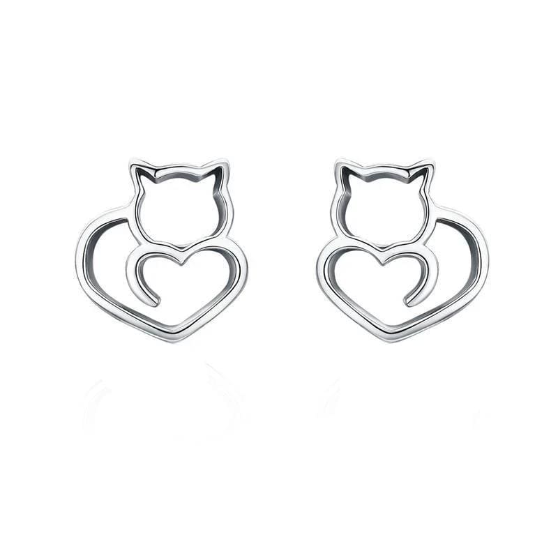 Classy Cat Heart Stud Earrings Stud Unique Leather Bracelets Silver  