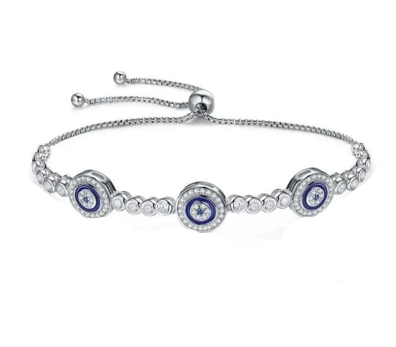 Evil Eye Tennis Bracelet Tennis Unique Leather Bracelets Adjustable Silver 