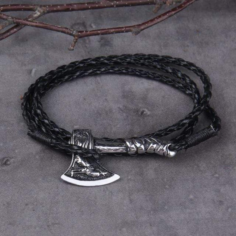 Valknut Axe Amulet Charm Leather Bracelet bracelet by Unique Leather Bracelets