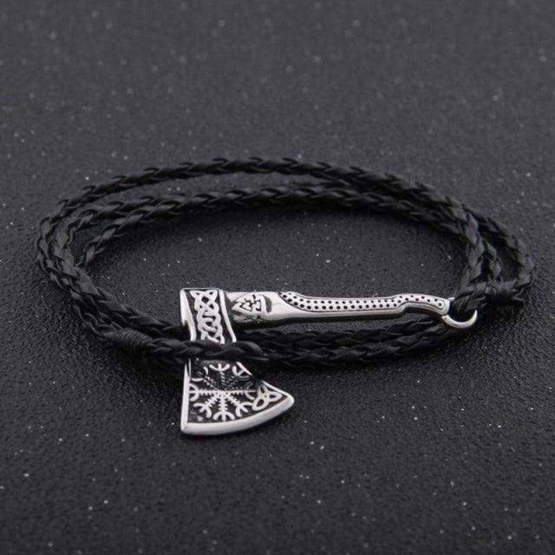 Valknut Axe Amulet Charm Leather Bracelet bracelet by Unique Leather Bracelets
