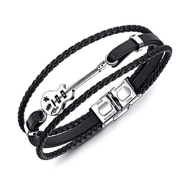 Guitar Leather Bracelet Leather Unique Leather Bracelets Medium Black 