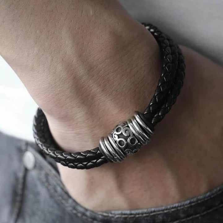 Braided Leather Bracelets: A Vintage Classic Leather Unique Leather Bracelets Black/Silver 21.5cm (8.5inch) 