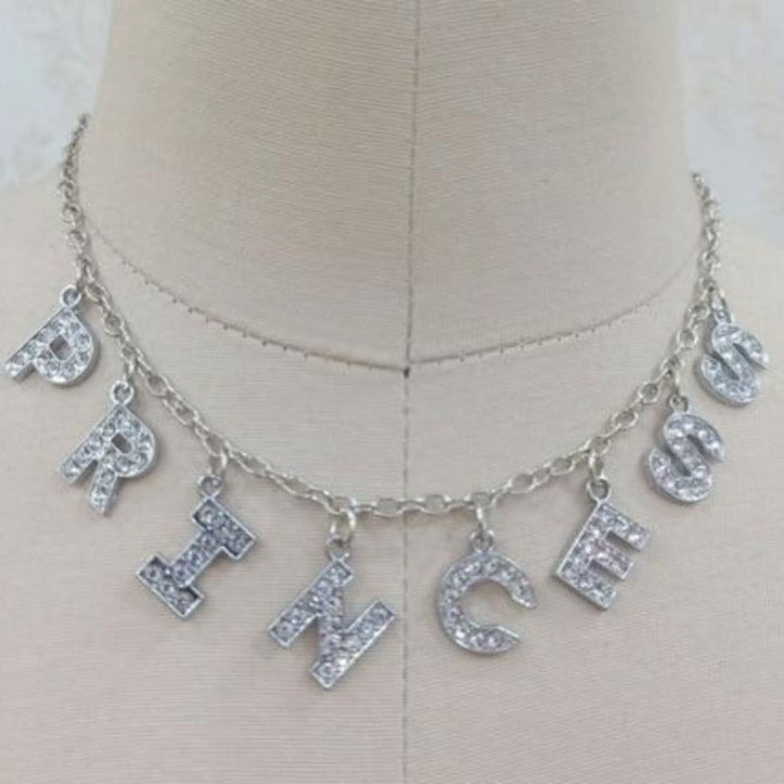 Diamond Necklace Choker Necklaces Unique Leather Bracelets 37cm with extend 6cm PRINCESS Silver