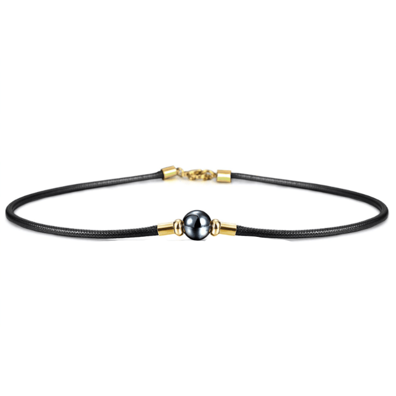 Mens Hematite Stone Leather Choker Necklace Necklaces Unique Leather Bracelets Black  