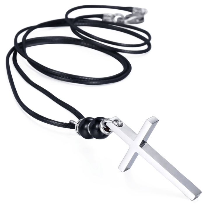 Mens Lava Stone Black Leather Cross Necklace Necklaces Unique Leather Bracelets   