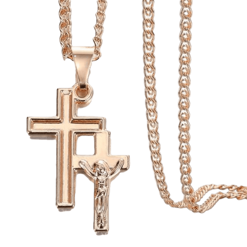 Rose Gold Encrusted Cross Pendant Necklace bracelet by Unique Leather Bracelets