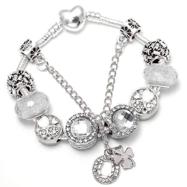 Flower Colourful Beads Charm Bracelet Charm Unique Leather Bracelets Silver/C002 16cm 
