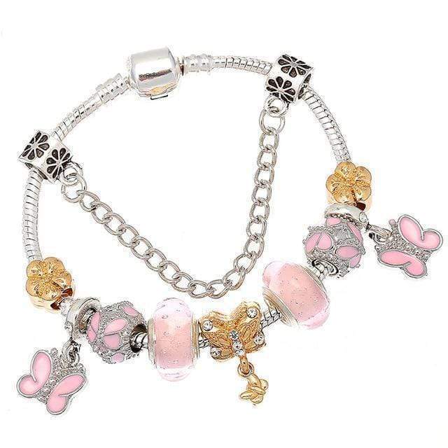 Flower Colourful Beads Charm Bracelet Charm Unique Leather Bracelets Silver/C004 16cm 