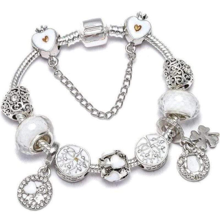 Flower Colourful Beads Charm Bracelet Charm Unique Leather Bracelets Silver/C008 16cm 