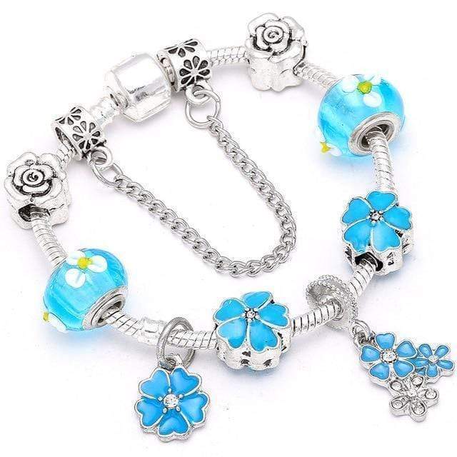 Flower Colourful Beads Charm Bracelet Charm Unique Leather Bracelets Silver/C011 16cm 