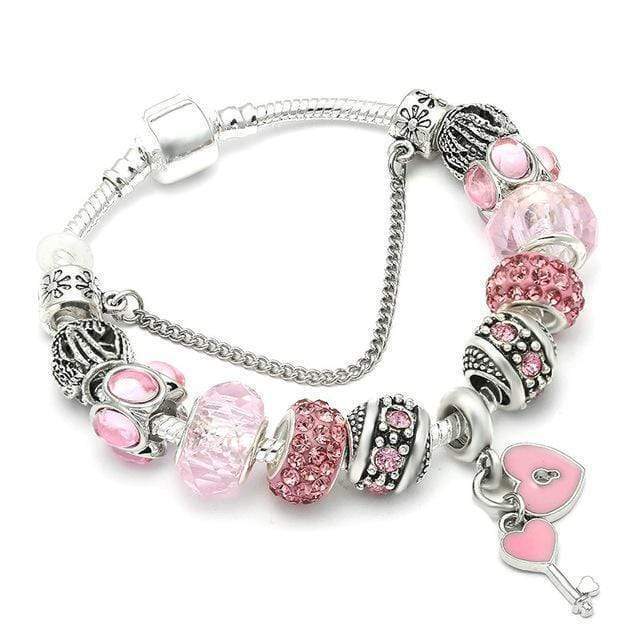 Childrens Charm Bracelet Charm Unique Leather Bracelets Antique Pink 18cm 