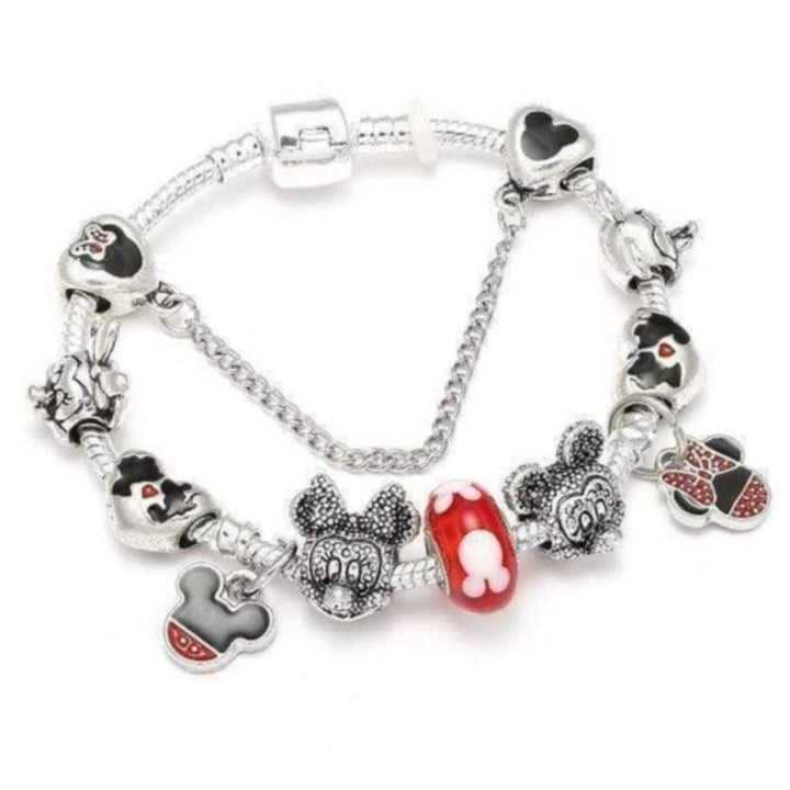 Childrens Charm Bracelet Charm Unique Leather Bracelets Rhodium/Black 18cm 