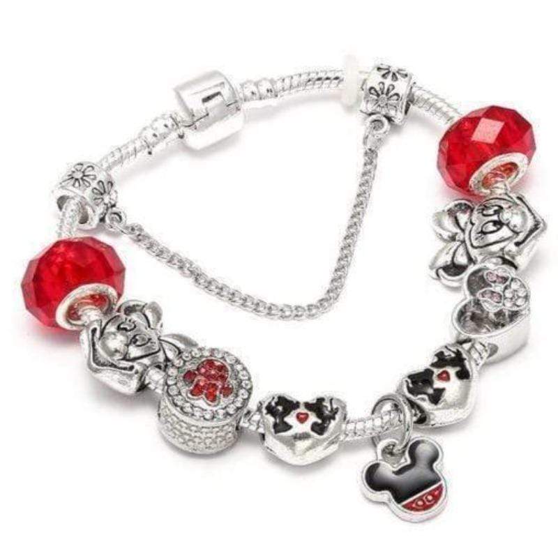 Childrens Charm Bracelet Charm Unique Leather Bracelets Silver/Black/Red 18cm 