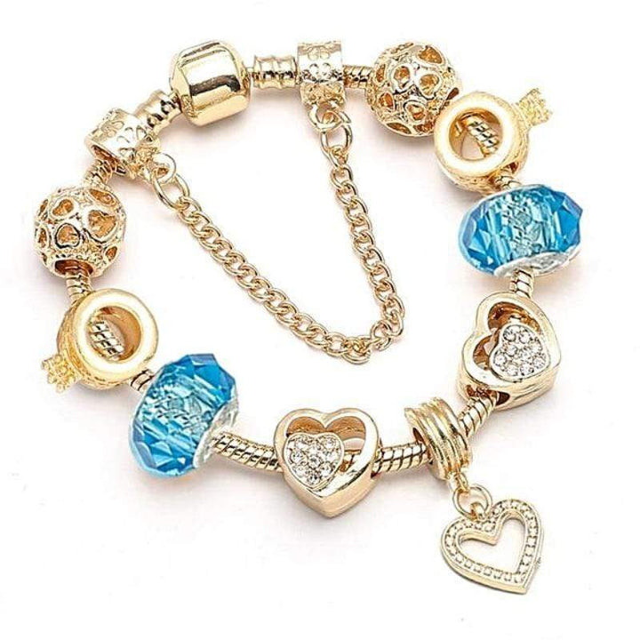 Golden Pan Charm Bracelets Charm Unique Leather Bracelets Gold/Blue 17cm 