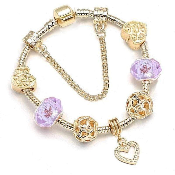 Golden Pan Charm Bracelets Charm Unique Leather Bracelets Gold/Lilac 17cm 